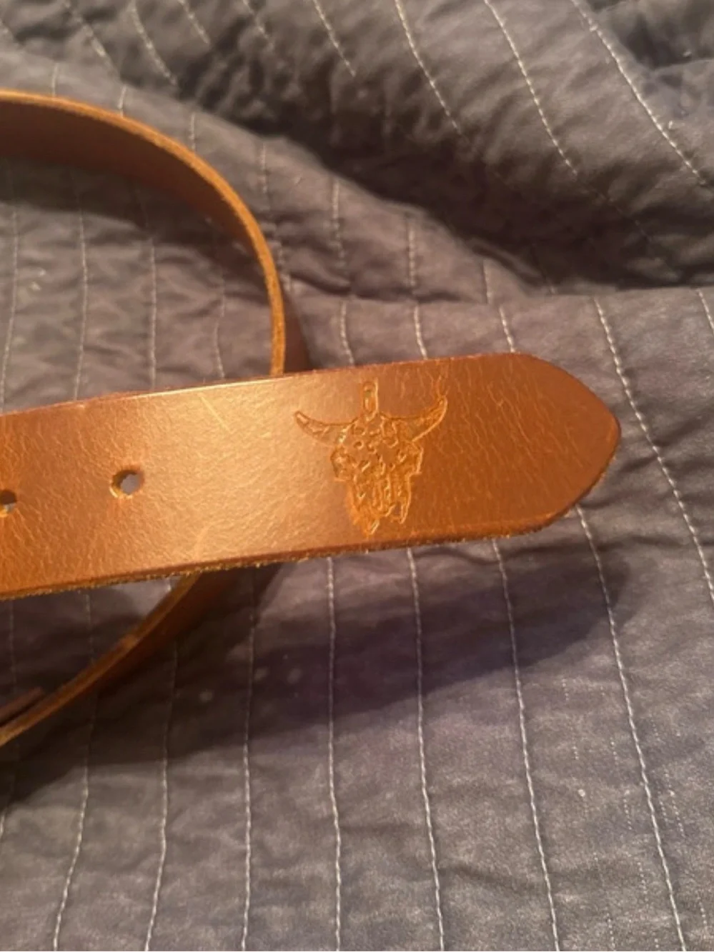 Men's Tan Leather Belt with Brass-Tone Buckle